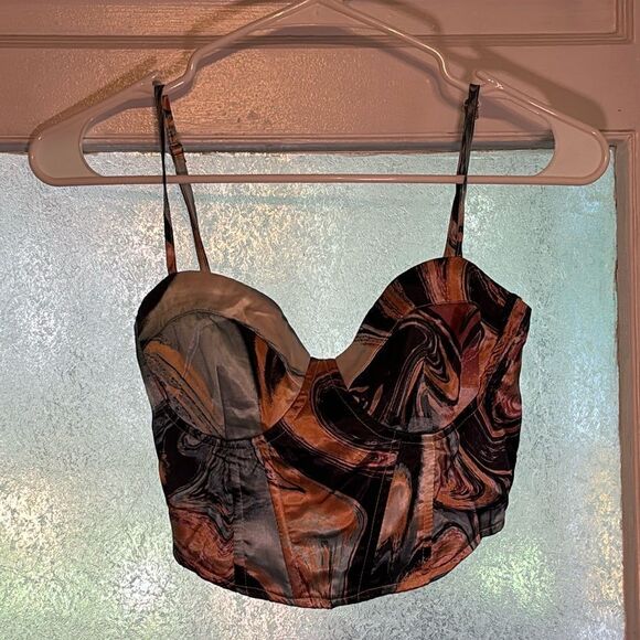 Kendall & Kylie Women’s Multicolor Watercolor Bustier Cropped Tank Top Size XS - Picture 1 of 6